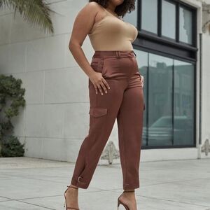 Express High Waisted Satin Cargo Pants SZ 6 Long